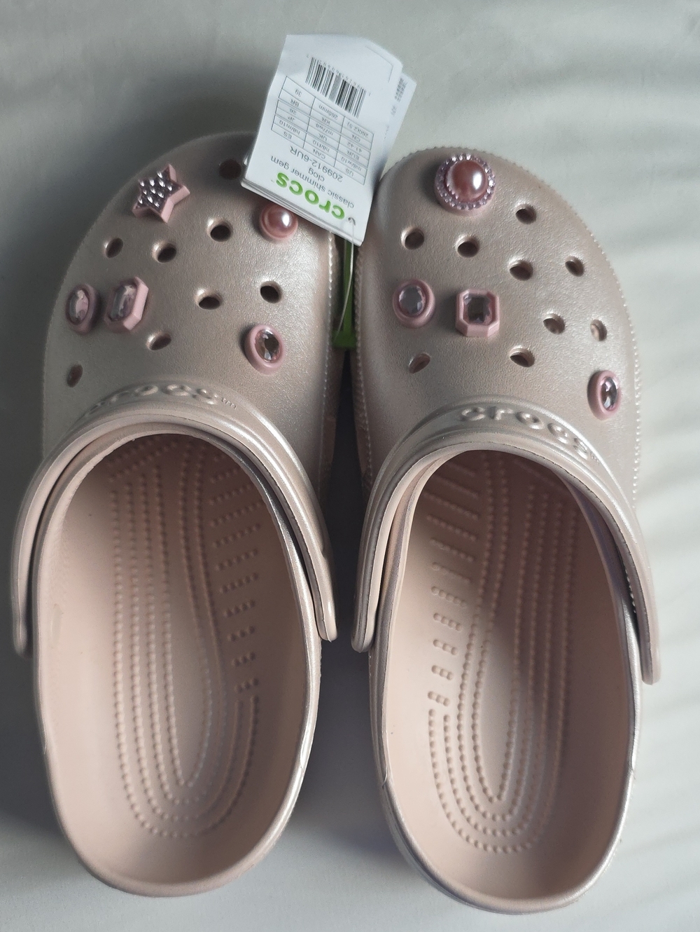 CROCS Metallic Pearl Pink Classic Clog with Pink Jibbitz